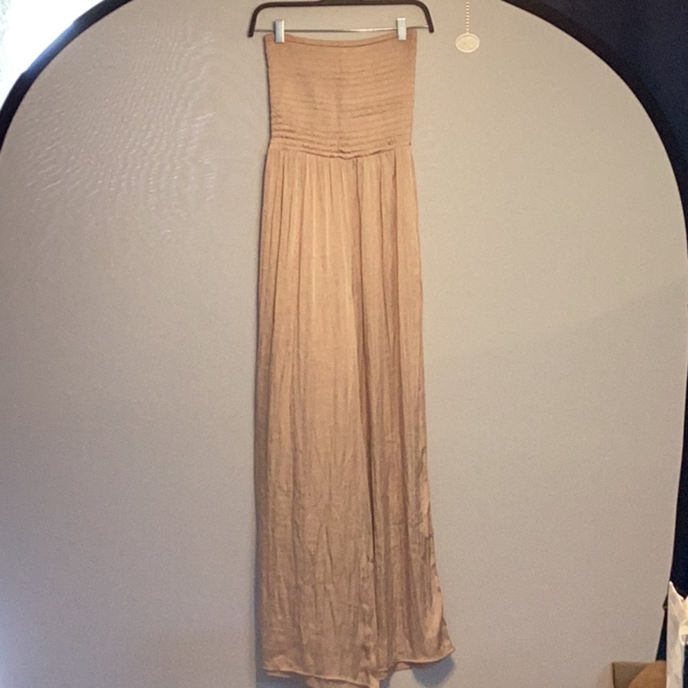 Forever 21 rose gold satin strapless palazzo pant jumpsuit size medium